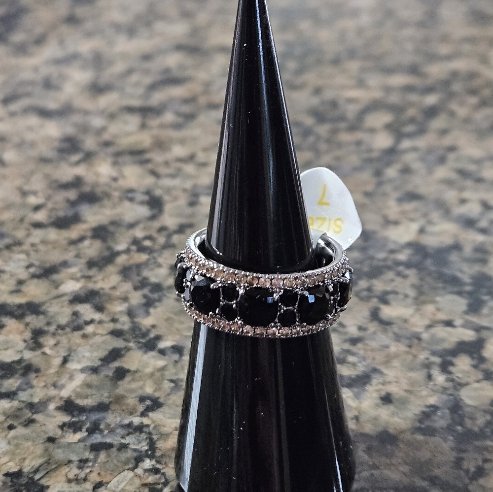 Bomb Party RG95550 "With Stars In Her Eyes" Black Onyx Cubic Zirconia Sz 7